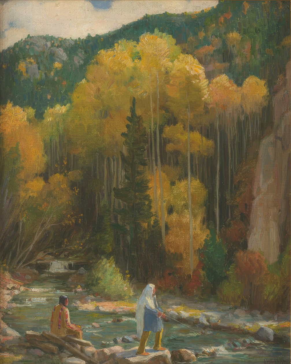Intiaanit Kalastus, Taos Canyon tekijältä Joseph Henry Sharp