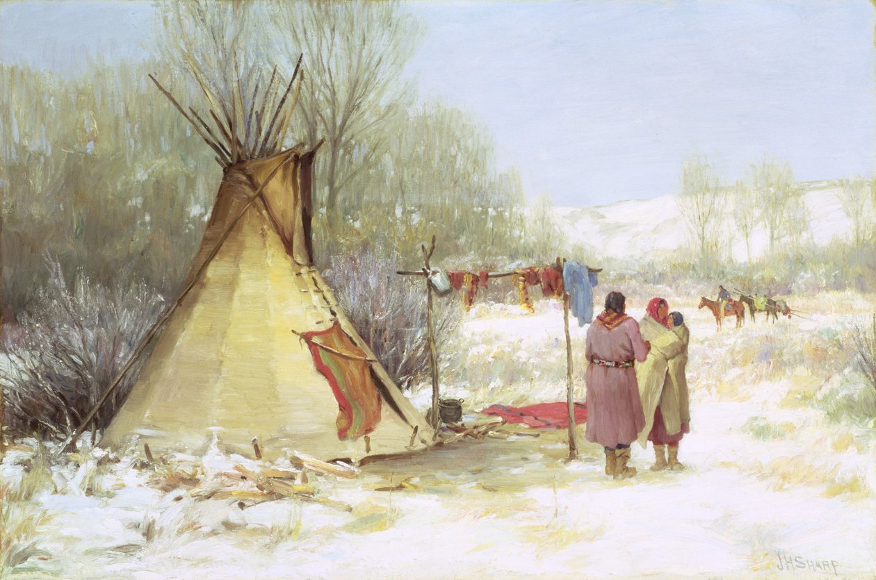Intiaanit palaavat talvileiriin (öljy kankaalle) tekijältä Joseph Henry Sharp