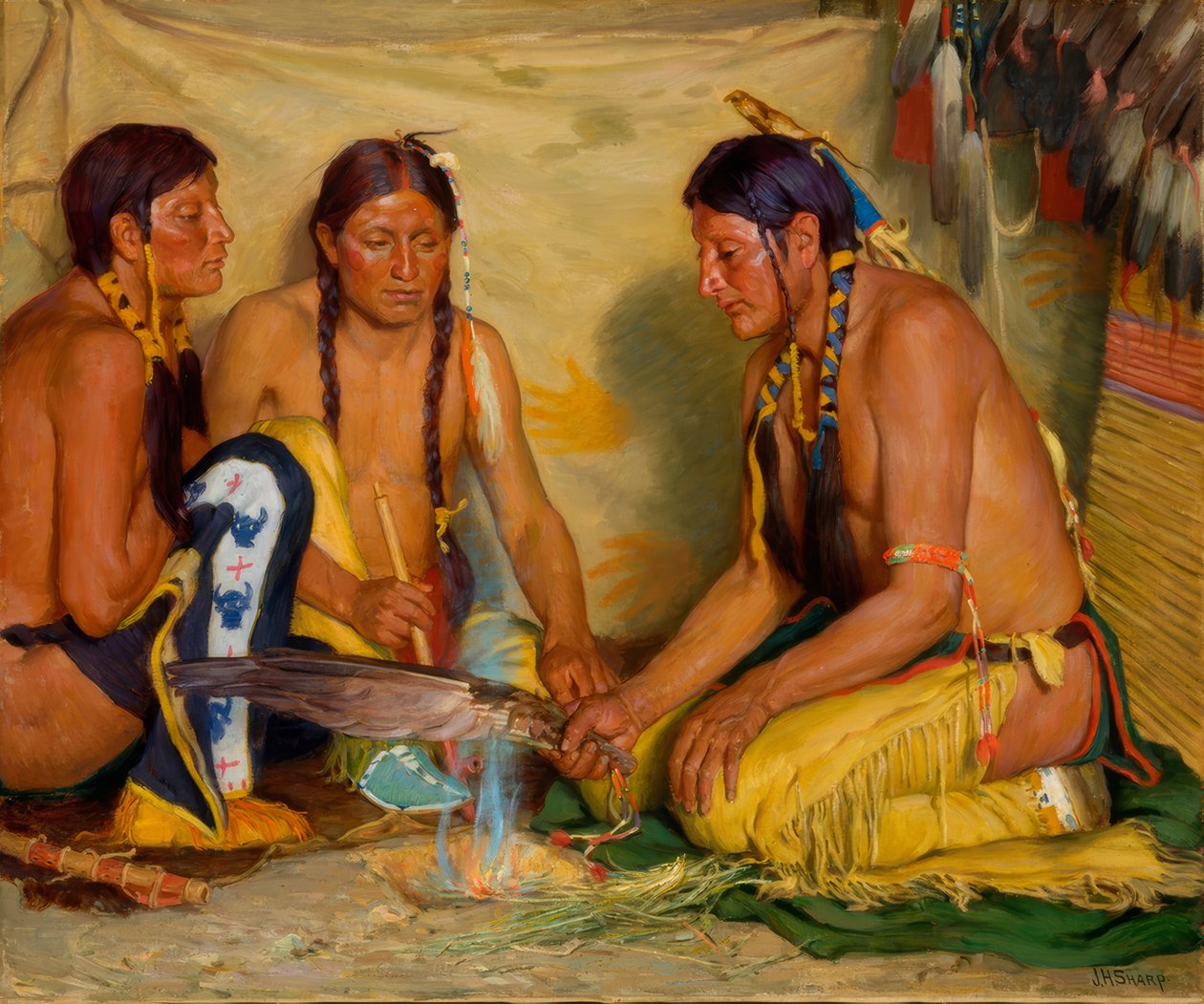Sweet Grass -lääkkeen valmistaminen, mustajalkojen seremonia tekijältä Joseph Henry Sharp