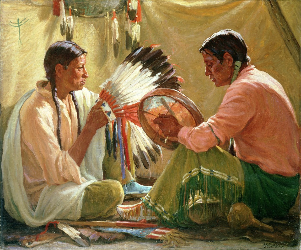 War Bonnet Song (öljy kankaalle) tekijältä Joseph Henry Sharp