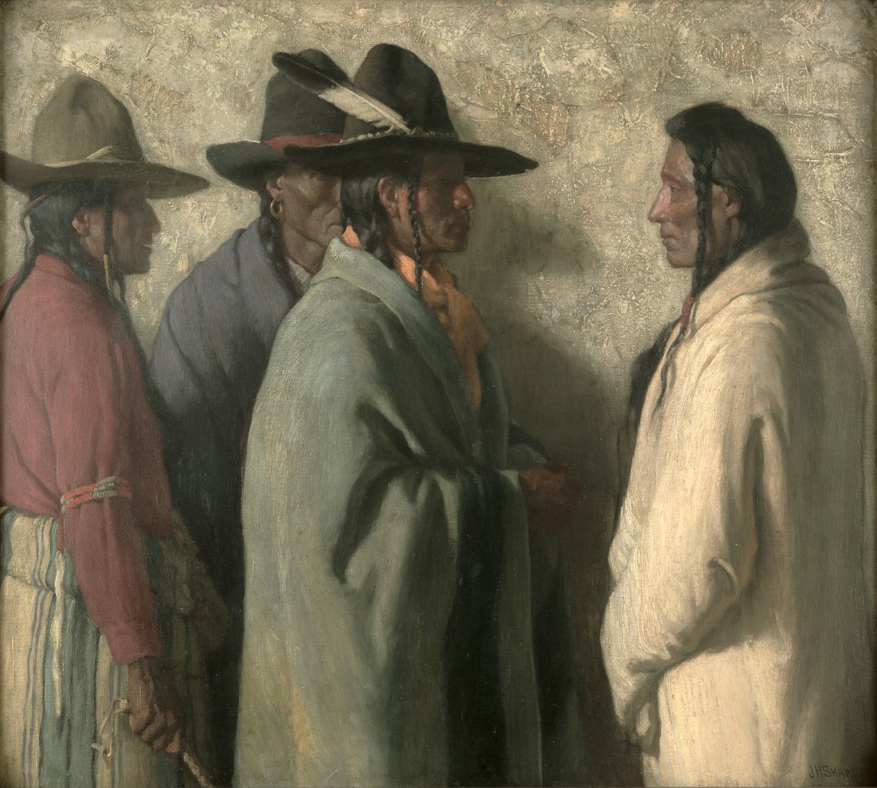 Nuorten päälliköiden lähetys, 1919 (öljy kankaalle). tekijältä Joseph Henry Sharp