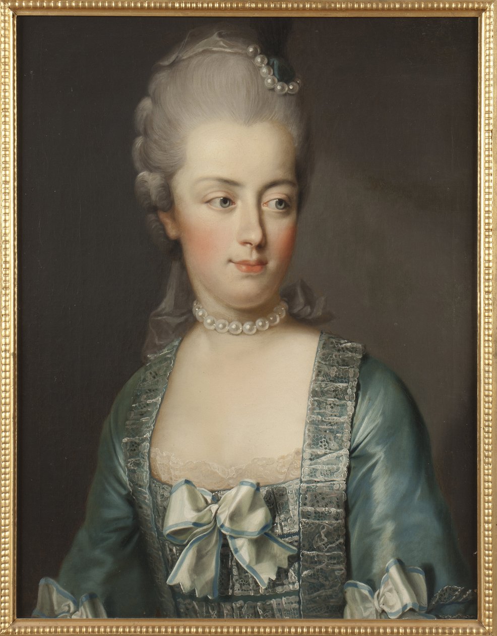 Muotokuva Itävallan arkkiherttuatar Marie Antoinettesta (1755-1793), Ranskan kuningatar, Hickel, Josef (1736-1807). Öljy kankaalle. Mitat: 65x50 cm. Tukholman kansallismuseo tekijältä Joseph Hickel