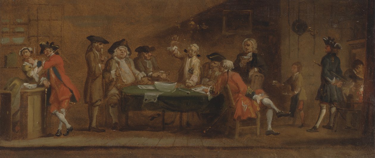 Figuurit tavernassa tai kahvilassa, n. 1725 tai 1750 jälkeen. tekijältä Joseph Highmore