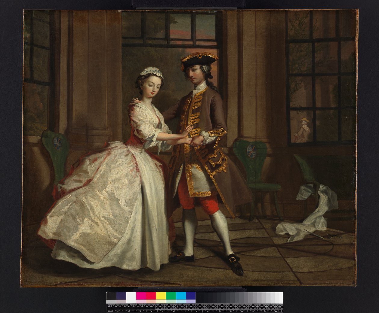 Pamela ja herra B. kesämökissä, Samuel Richardsonin (1689-1761) teoksesta "Pamela: or Virtue Rewarded", julkaistu 1740, noin 1744 tekijältä Joseph Highmore
