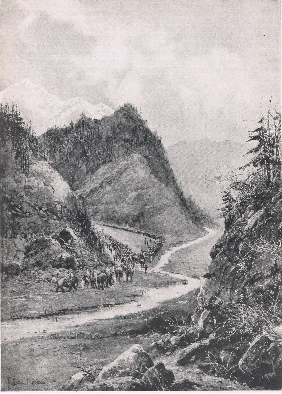 Afganistan: Kabulin kolonnin marssi Khandahariin, elokuu 1880, kuva brittiläisistä taisteluista maalla ja merellä, 1915 tekijältä Joseph Holland Tringham