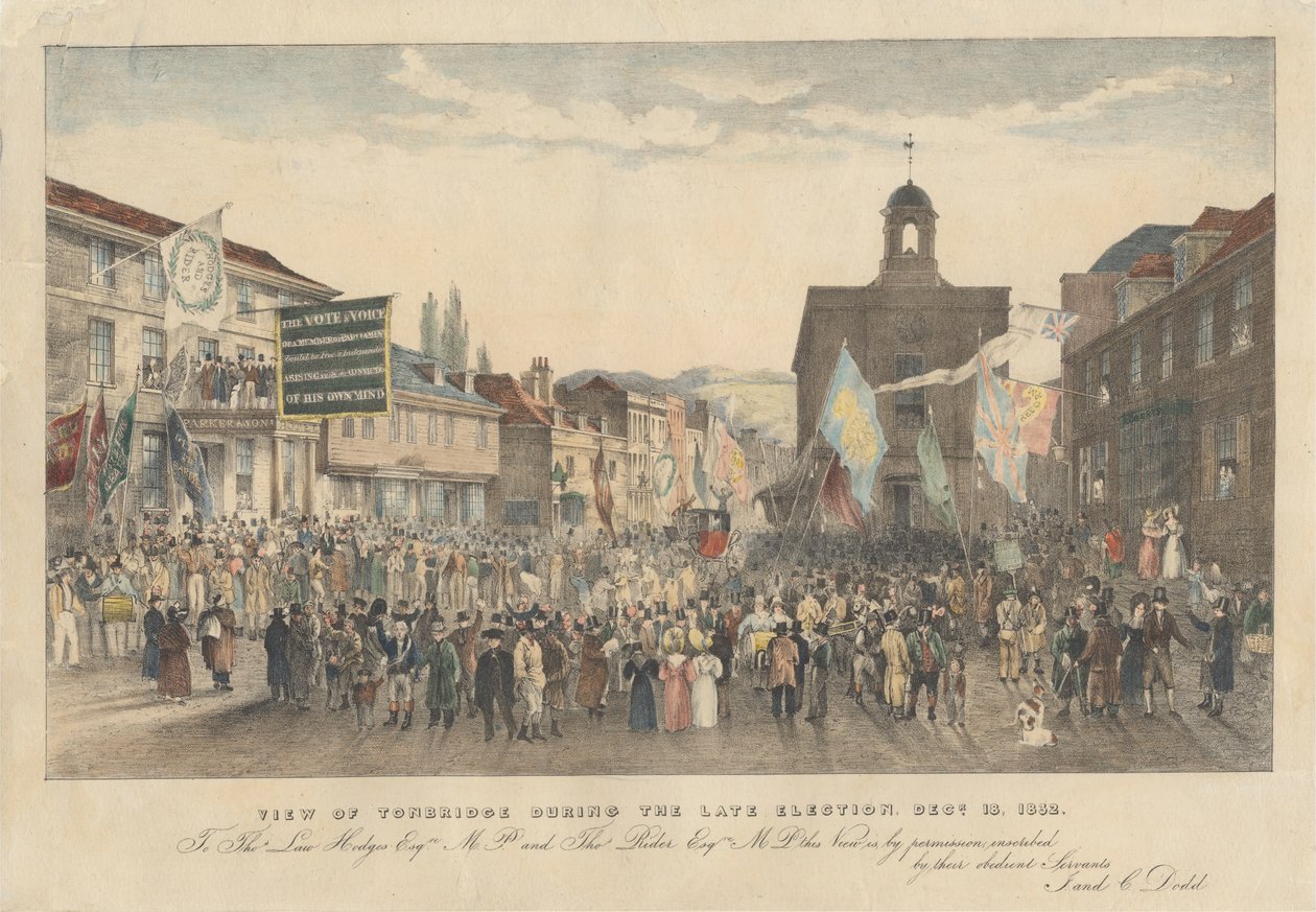 Näkymä Tonbridgesta myöhäisten vaalien aikana, 18. joulukuuta 1832 tekijältä Joseph Josiah Dodd