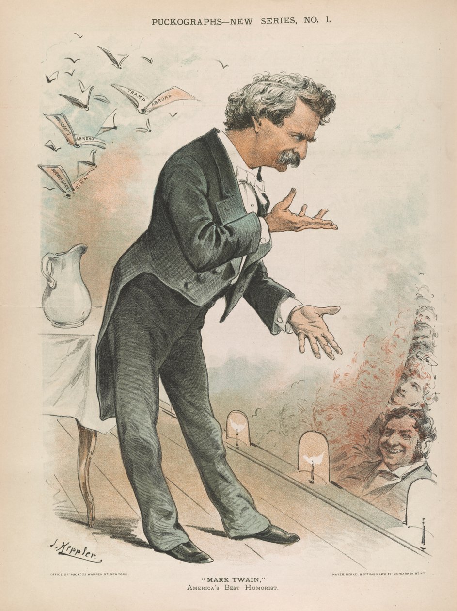 Mark Twain, Amerikan paras humoristi, n. 1885 (litho) tekijältä Joseph Keppler