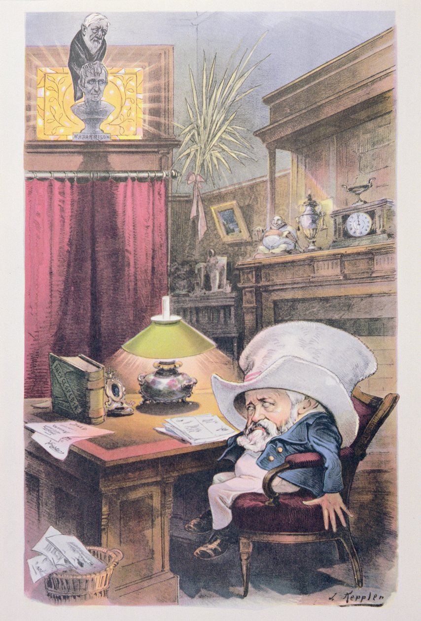 "The Raven" (väri litho) tekijältä Joseph Keppler