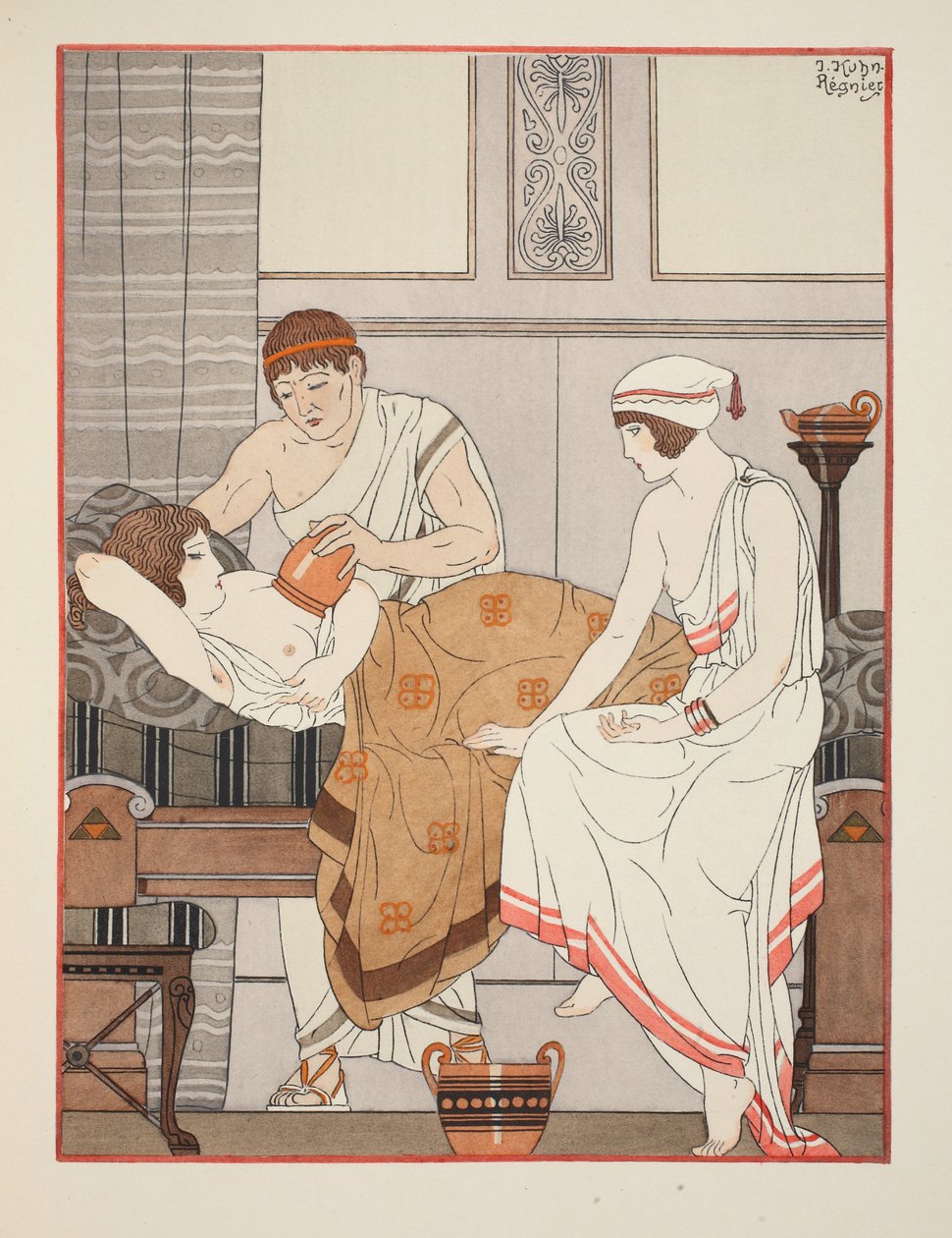 Imu rintaan, kuvitus teoksesta "Hippokrateen teokset", 1934 tekijältä Joseph Kuhn Regnier