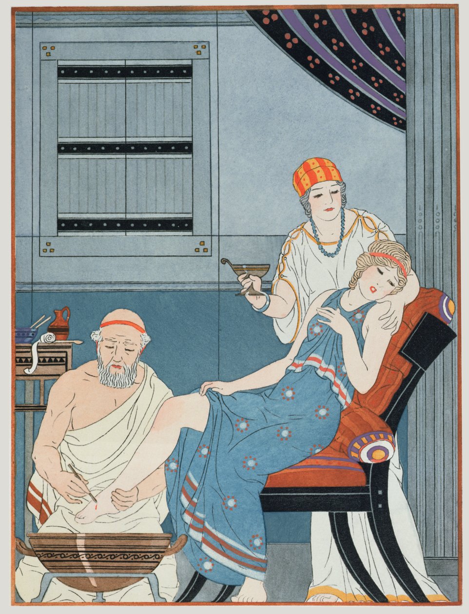 Blood Letting, kuvitus teoksesta "The Complete Works of Hippocrates", 1932 tekijältä Joseph Kuhn Regnier