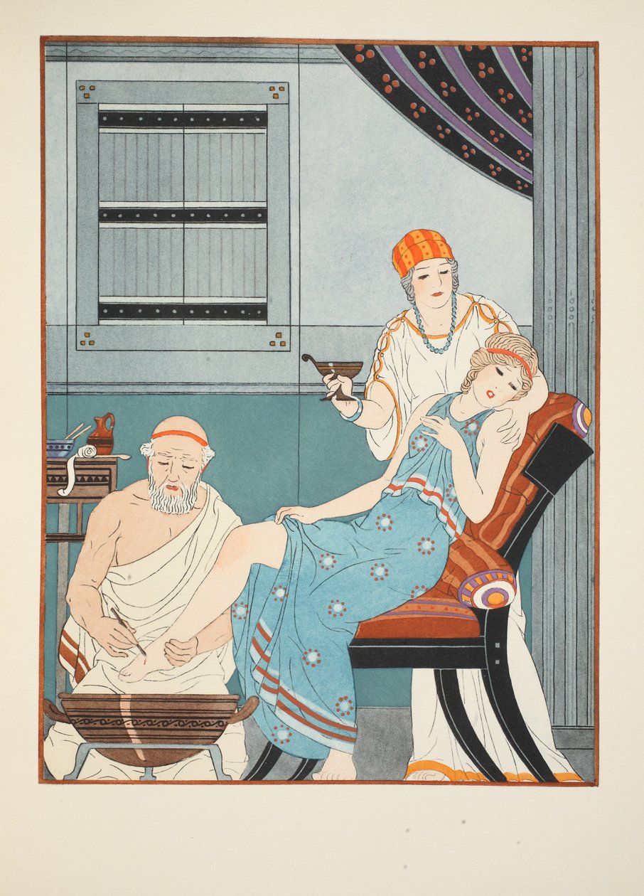 Veren vuoto jalusta, kuvitus teoksesta "Hippokrateen teokset", 1934 tekijältä Joseph Kuhn Regnier