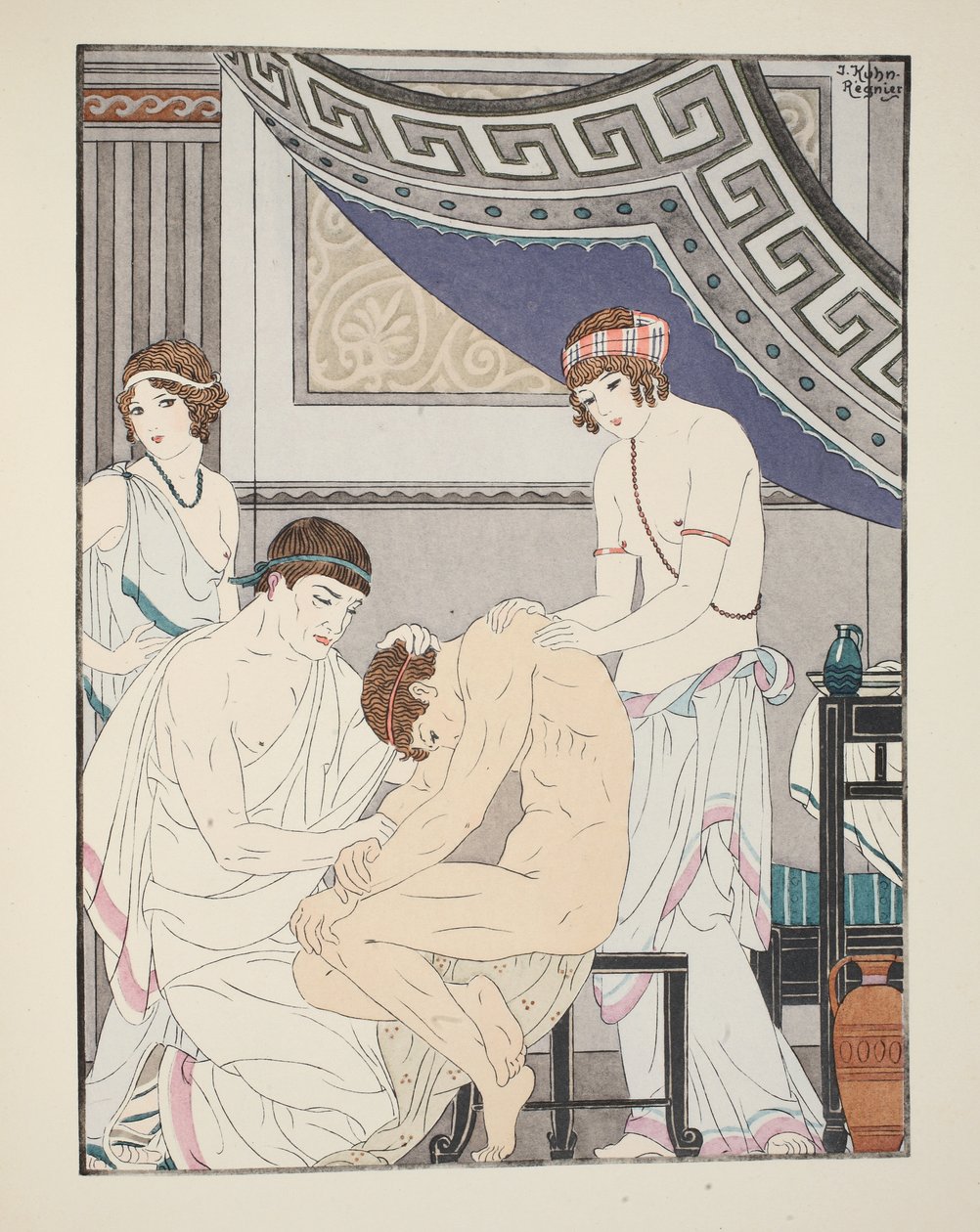 Kiropraktiikkasäätö, kuvitus teoksesta "The Works of Hippocrates", 1934 tekijältä Joseph Kuhn Regnier