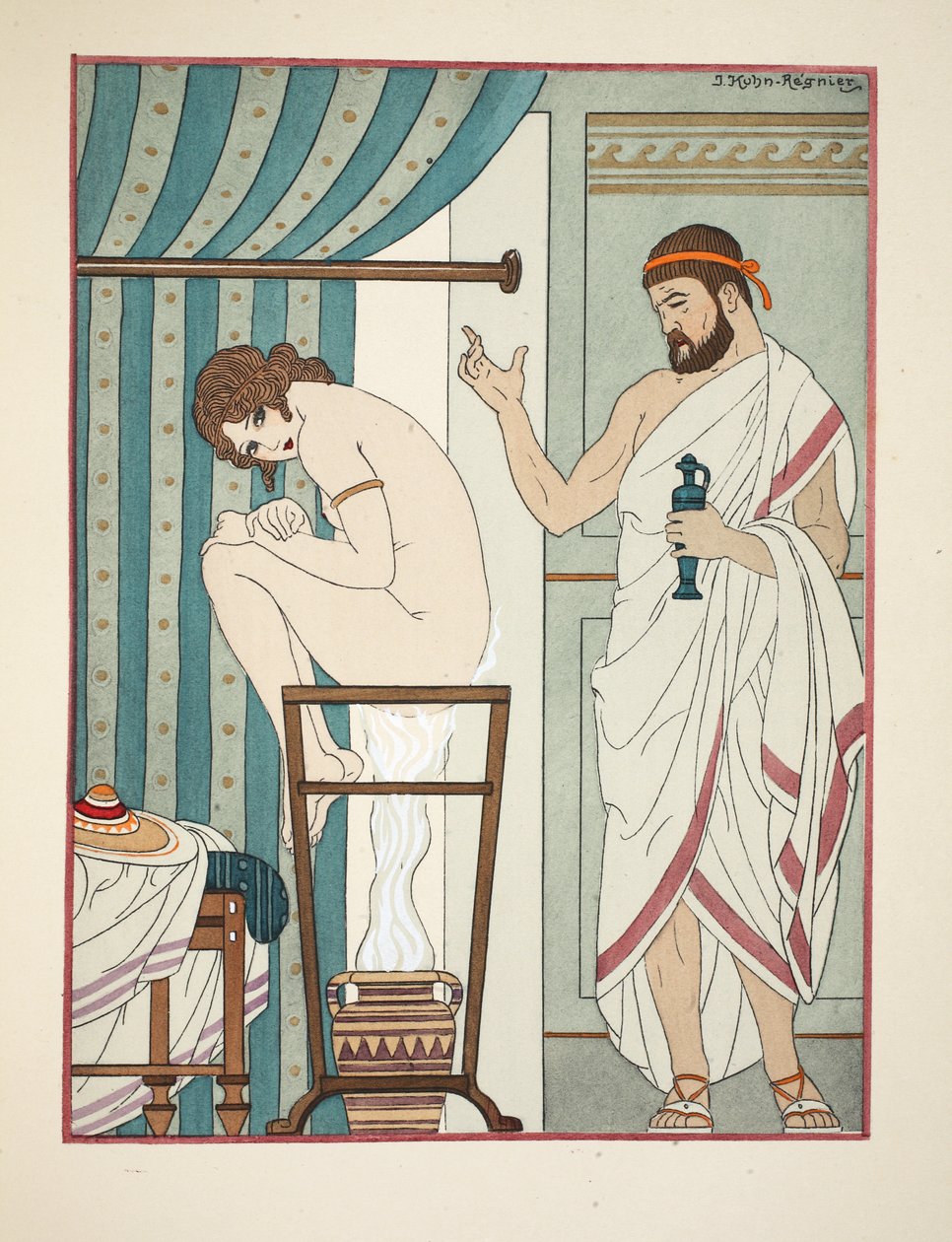 Fumigaatioterapia, kuvitus teoksesta "The Works of Hippokrates", 1934 tekijältä Joseph Kuhn Regnier