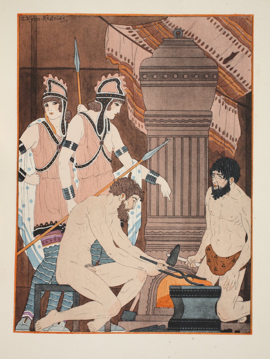 Kuumat hiilet, kuvitus teoksesta "Hippokrateen teokset", 1934 tekijältä Joseph Kuhn Regnier