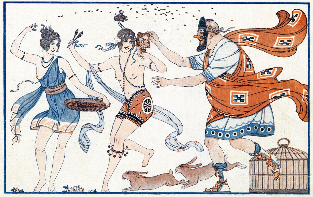 Karnevaalit Pompeijissa - kuvitus teoksesta la Vie Parisienne, 1923. tekijältä Joseph Kuhn Regnier