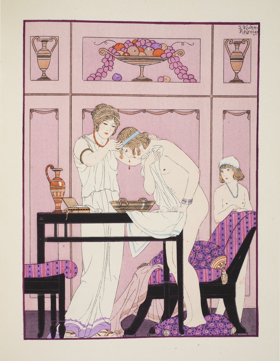 Nenäverenvuoto, kuvitus teoksesta "Hippokrateen teokset", 1934 tekijältä Joseph Kuhn Regnier