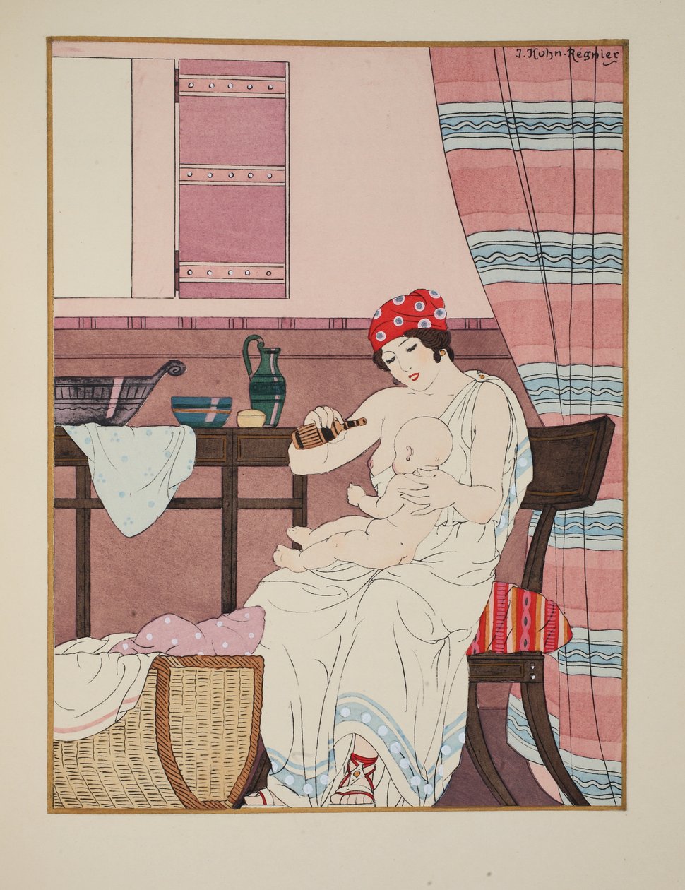 Imeväisten hoito, kuvitus teoksesta "Hippokrateen teokset", 1934 tekijältä Joseph Kuhn Regnier