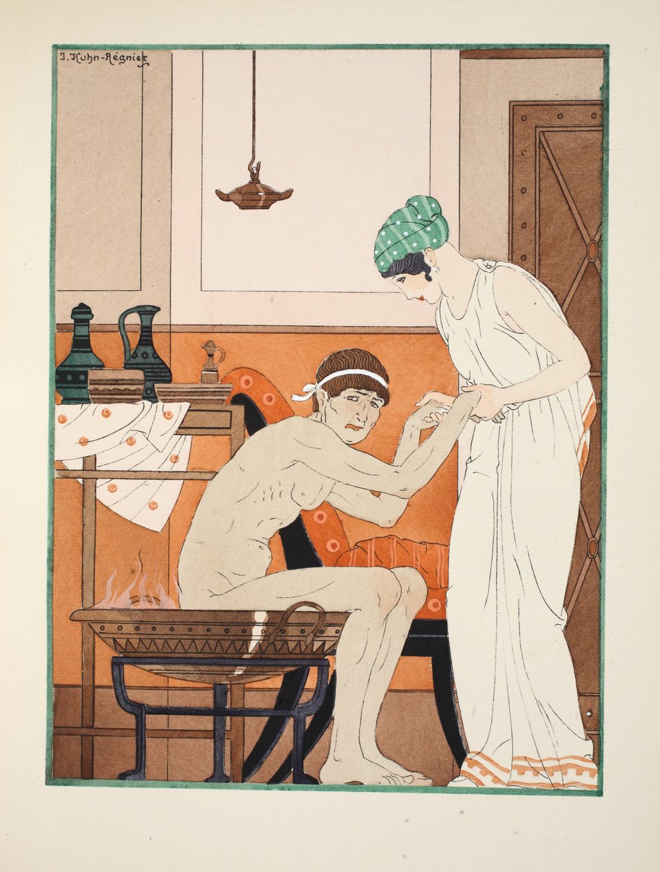 Höyrykylpy, kuvitus teoksesta "Hippokrateen teokset", 1934 tekijältä Joseph Kuhn Regnier