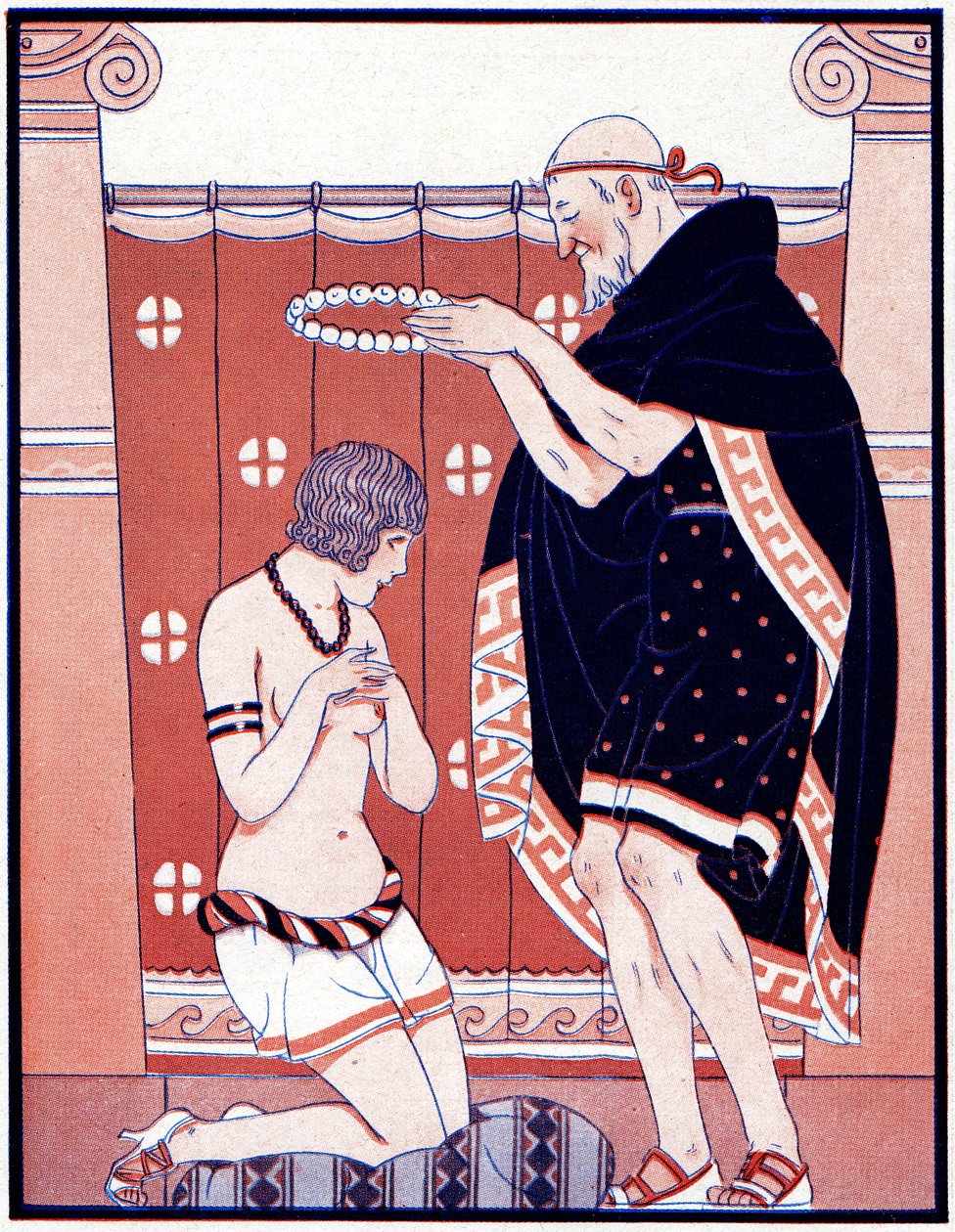 Kolme naisellista palkintoa - palkinto hyveestä - kuvitus La Vie Parisiennesta, 1929 tekijältä Joseph Kuhn Regnier