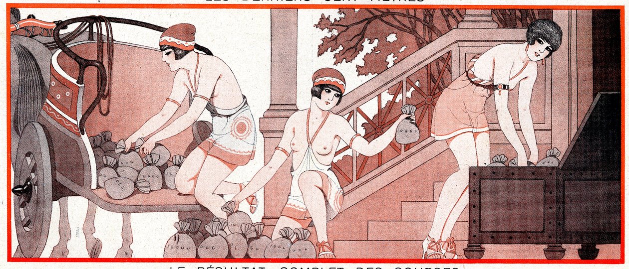 Mikä oli olympiakaudella Le Prix de Diane - Täydelliset kilpailutulokset - Le Result complet de courses - kuvitus la Vie Parisiennesta, 1927 tekijältä Joseph Kuhn Regnier