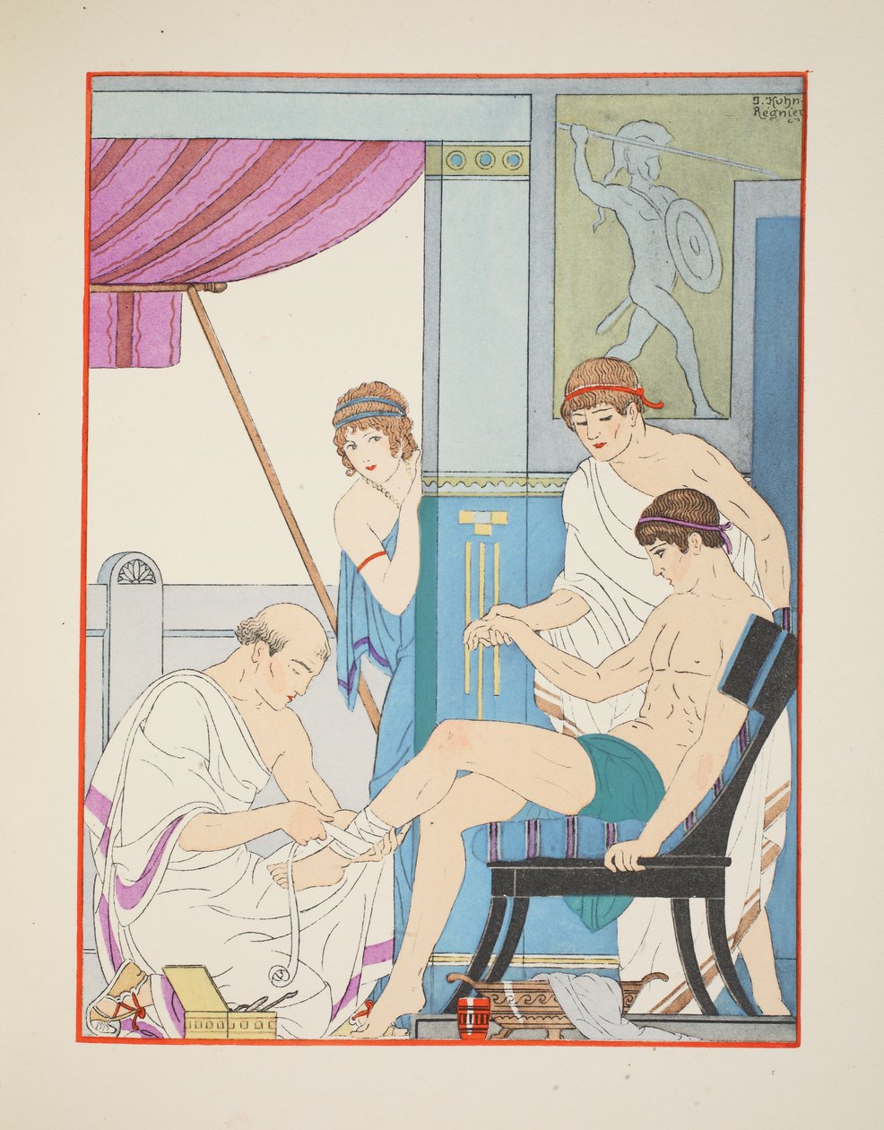 Haavoittunut sotilas, kuvitus teoksesta "The Works of Hippocrates", 1934 tekijältä Joseph Kuhn Regnier