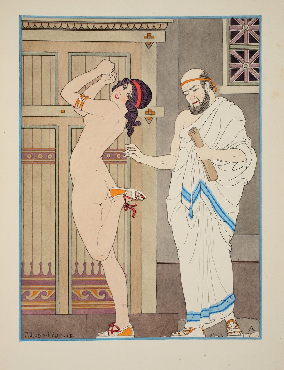 Nuorekas leikkiminen, kuvitus teoksesta "Hippokrateen teokset", 1934 tekijältä Joseph Kuhn Regnier