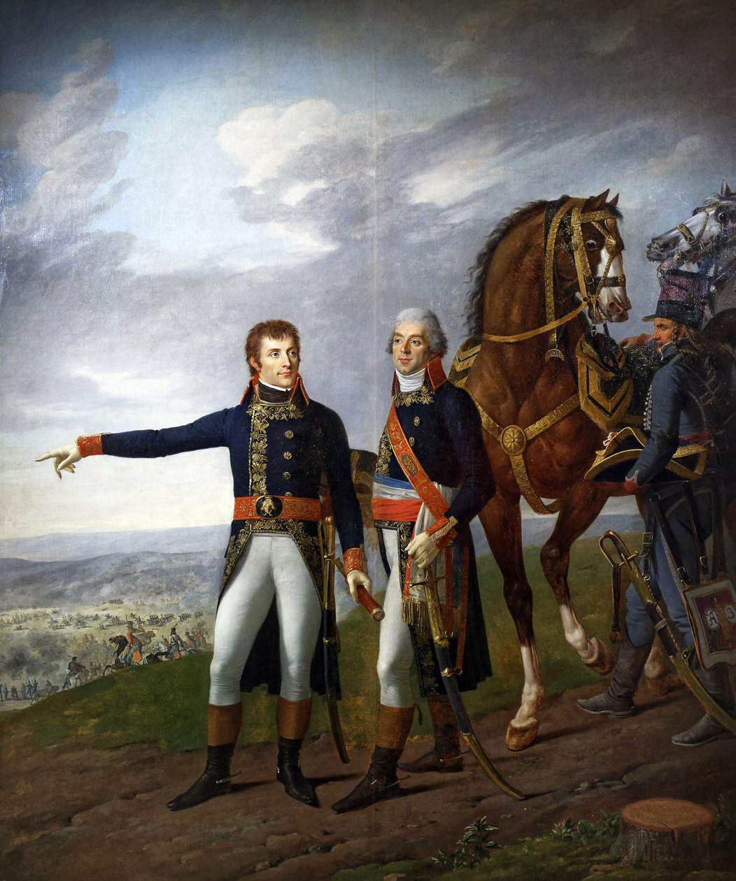 Kenraali Bonaparte ja hänen esikuntapäällikkönsä kenraali Louis Alexandre Berthier Marengon taistelussa 14. kesäkuuta 1800, n. 1800-01 (öljy kankaalle) tekijältä Joseph and Lefevre Robert and Vernet Carle Boze