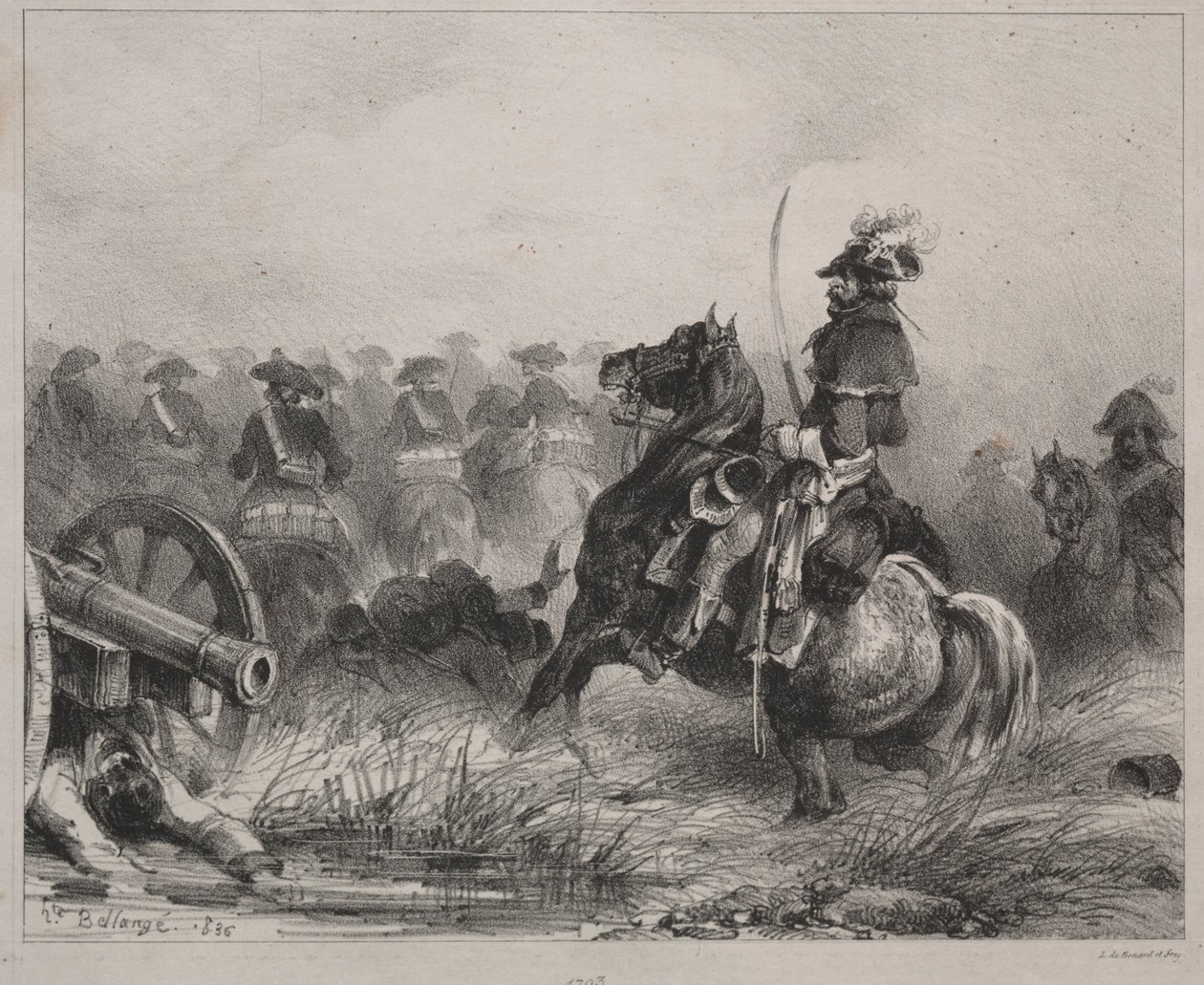 Ratsuväkikohtaus, 1836. tekijältä Joseph Louis Hippolyte Bellange