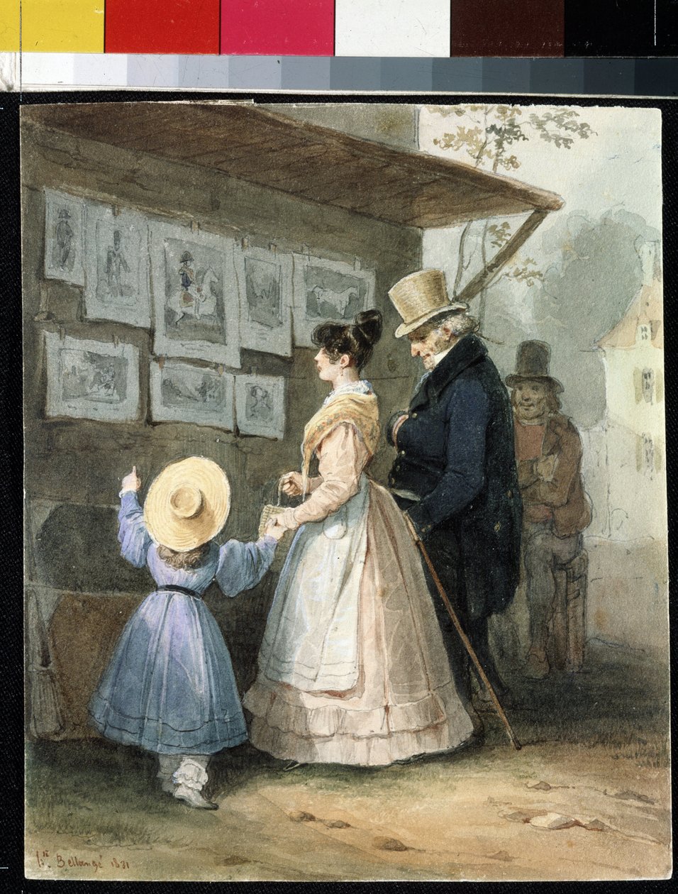 "Kaiverrusten myyjällä" (Kaiverrusten myyjällä) Hippolyte Bellangen akvarelli (1800-1866) 1831 Eremitaaši, Pietari (Pietari) tekijältä Joseph Louis Hippolyte Bellange