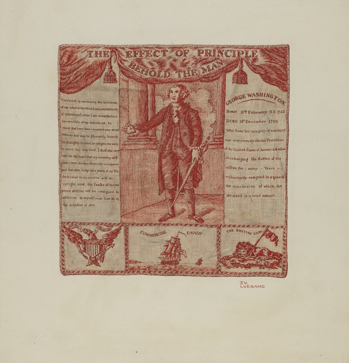 George Washingtonin painettu tekstiili, n. 1939. tekijältä Joseph Lubrano