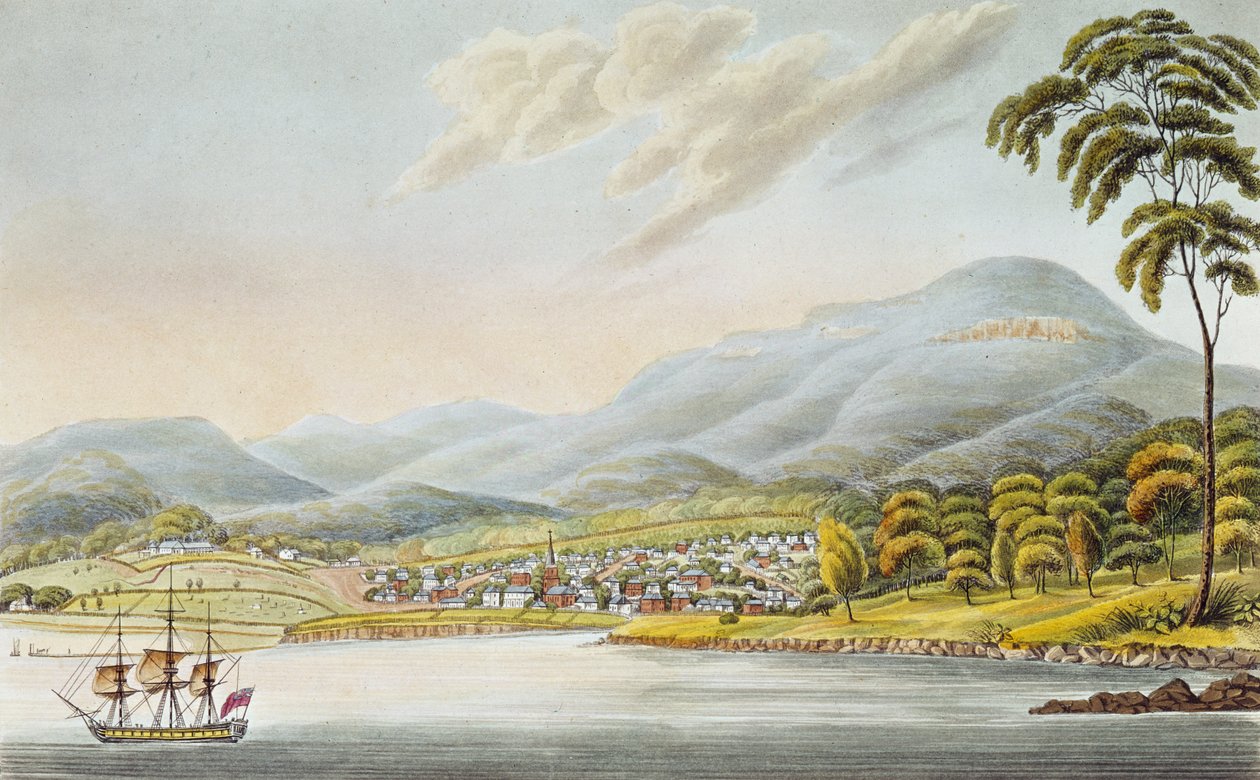 Näkymä Hobartin kaupunkiin, 1824 tekijältä Joseph Lycett