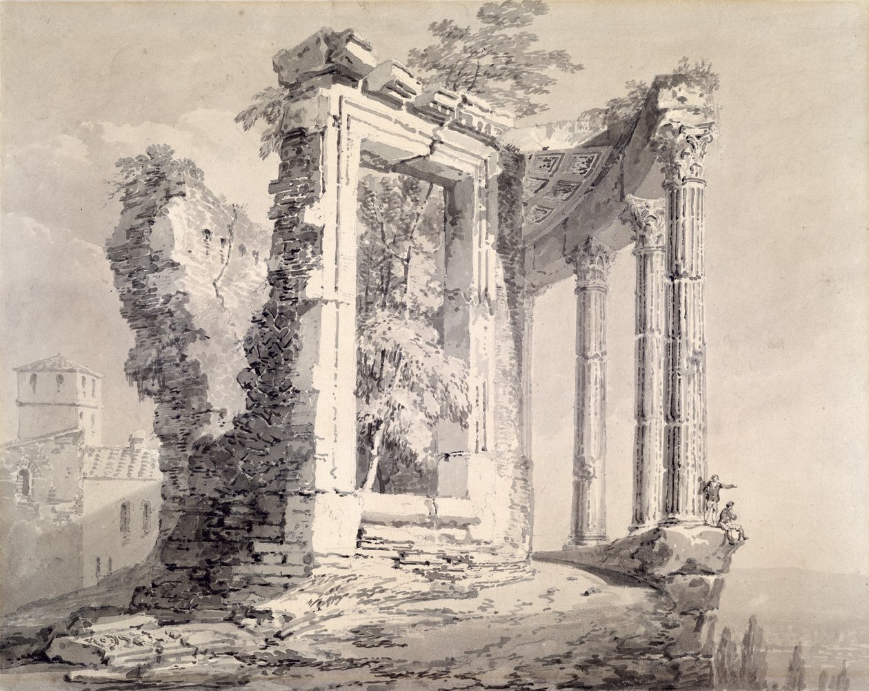 Sibylin temppeli, Tivoli (kynä ja akvarelli paperille) tekijältä Joseph Mallord William (attr.to) Turner