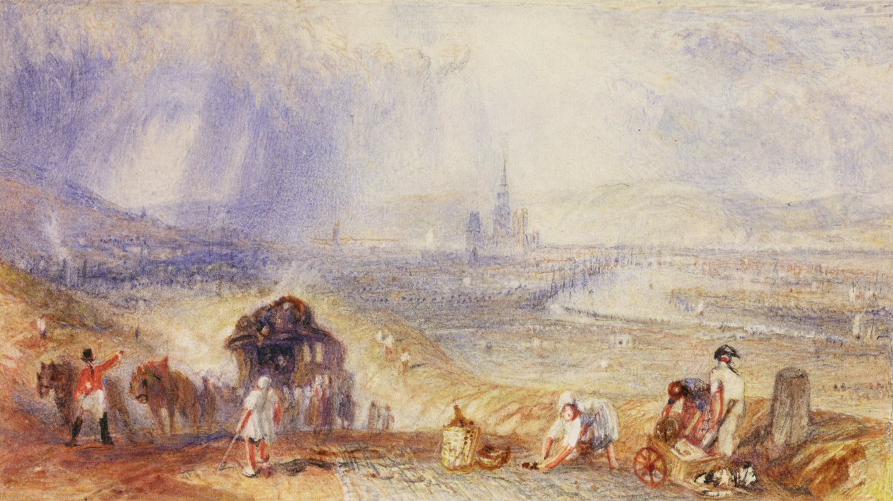 A Distant View, Rouen, n. 1834 (akvarelli paperille) tekijältä Joseph Mallord William Turner