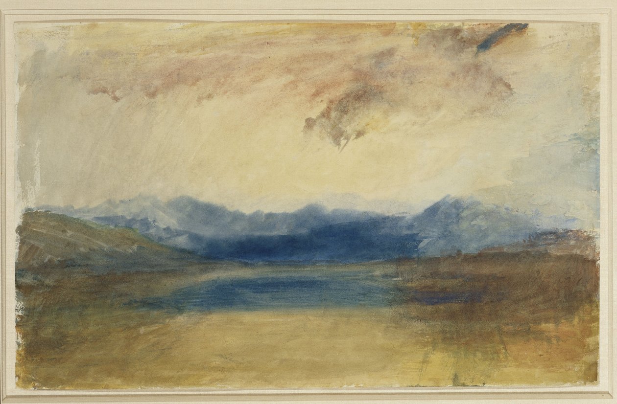 Vuoristoinen maisema ja järvi, noin 1820-luku tekijältä Joseph Mallord William Turner