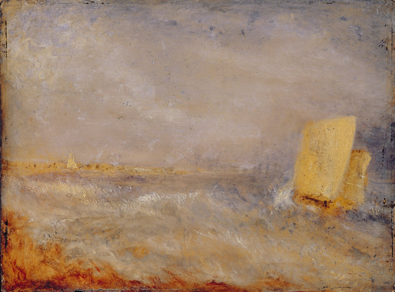 Purjevene Dealin edustalla, noin 1835 (öljy kartongille). tekijältä Joseph Mallord William Turner
