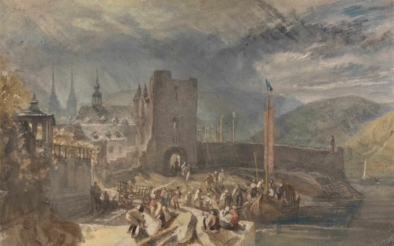 Näkymä Boppartista, hahmoja joen rannalla tekijältä Joseph Mallord William Turner