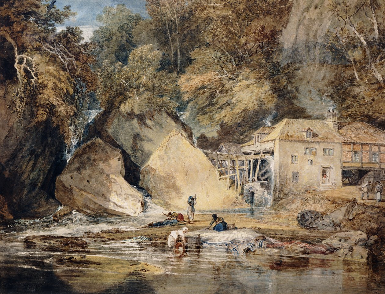 Aberdulais Mill, Glamorganshire, Wales, 1796-97 tekijältä Joseph Mallord William Turner