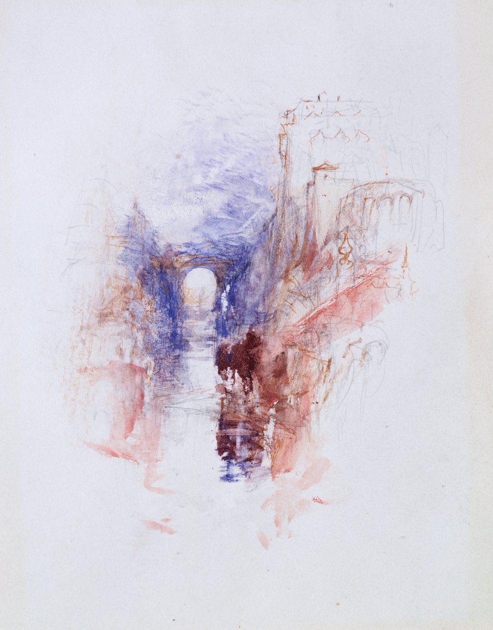 Italialainen linna joen yläpuolella, n. 1827 tekijältä Joseph Mallord William Turner