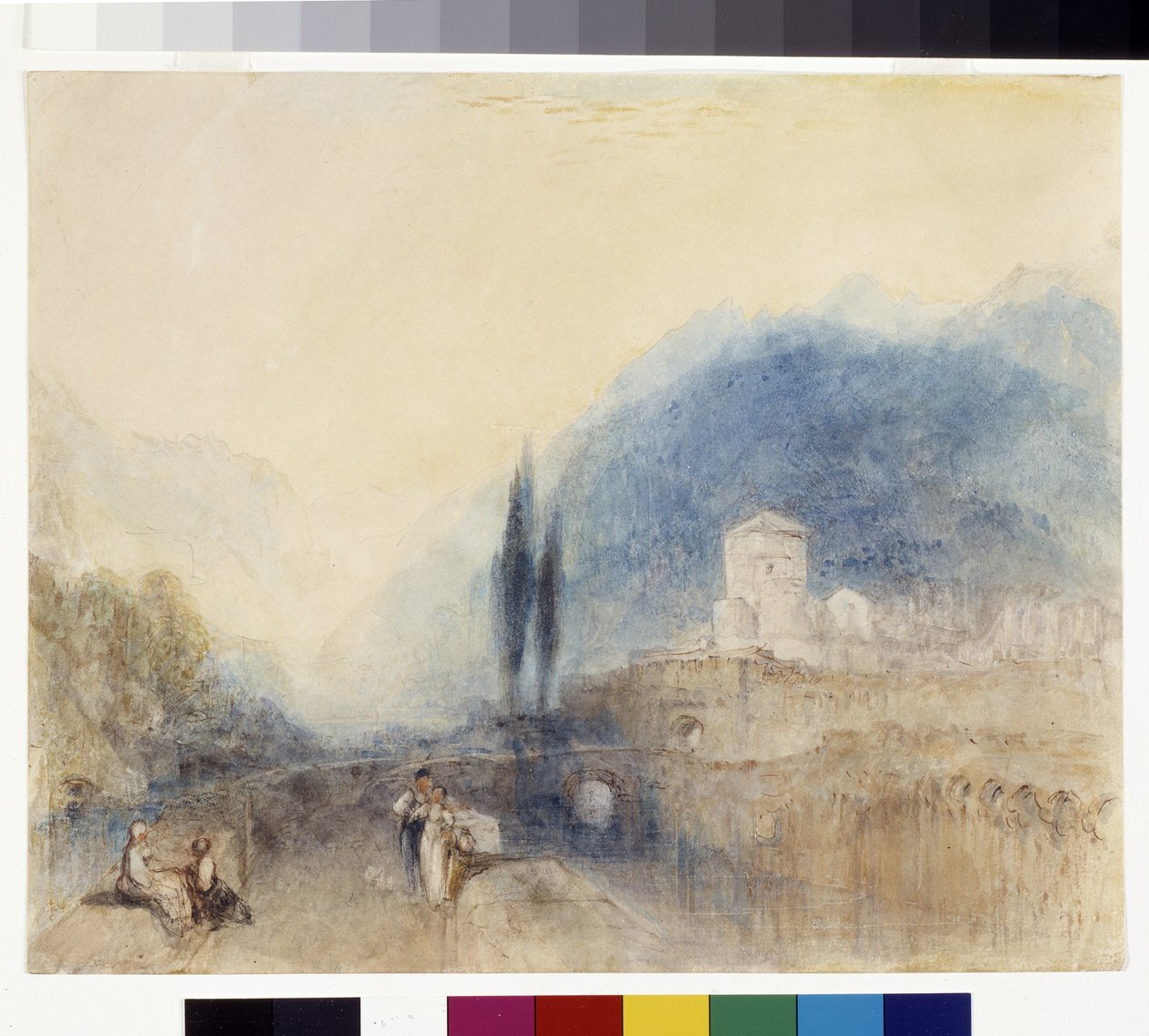 Bellinzona (akvarelli kynällä ja punaisella musteella valkoiselle paperille) tekijältä Joseph Mallord William Turner