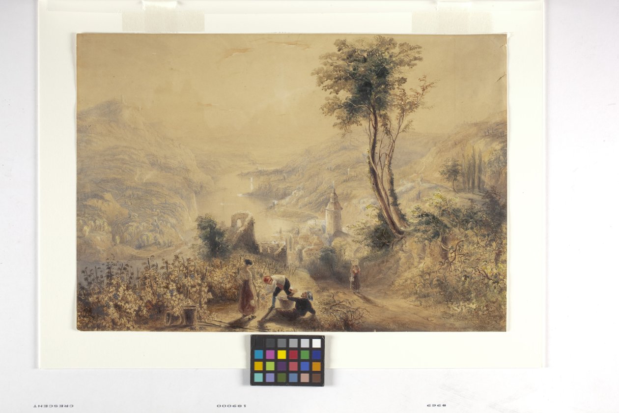 Berncastle (Oberwesel) (akvarelli ja guassi luonnonvalkoiselle paperille) tekijältä Joseph Mallord William Turner