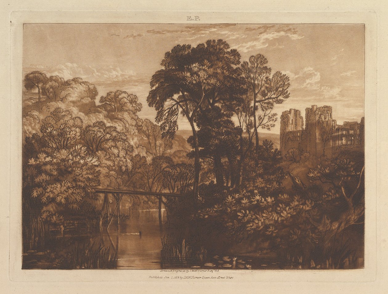 Berry Pomeroyn linna Liber Studiorum, osa XII, levy 58, 1. tammikuuta 1816. tekijältä Joseph Mallord William Turner