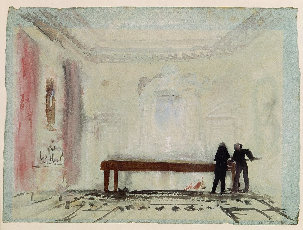 Mga manlalaro ng bilyar sa Petworth House, 1830 (gouache)finn tekijältä Joseph Mallord William Turner