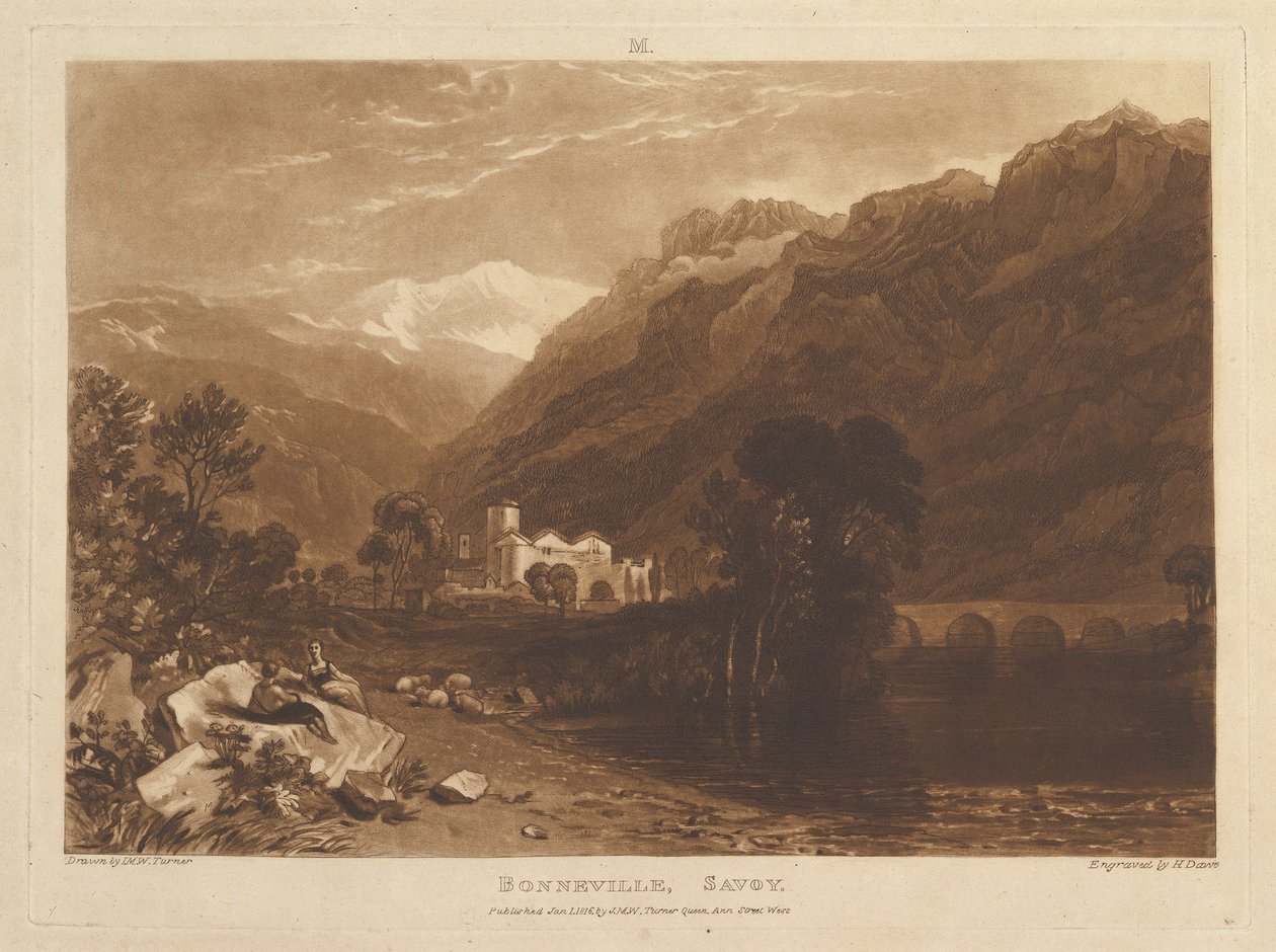 Bonneville, Savoy Liber Studiorum, osa XIII, levy 64, 1. tammikuuta 1819. tekijältä Joseph Mallord William Turner