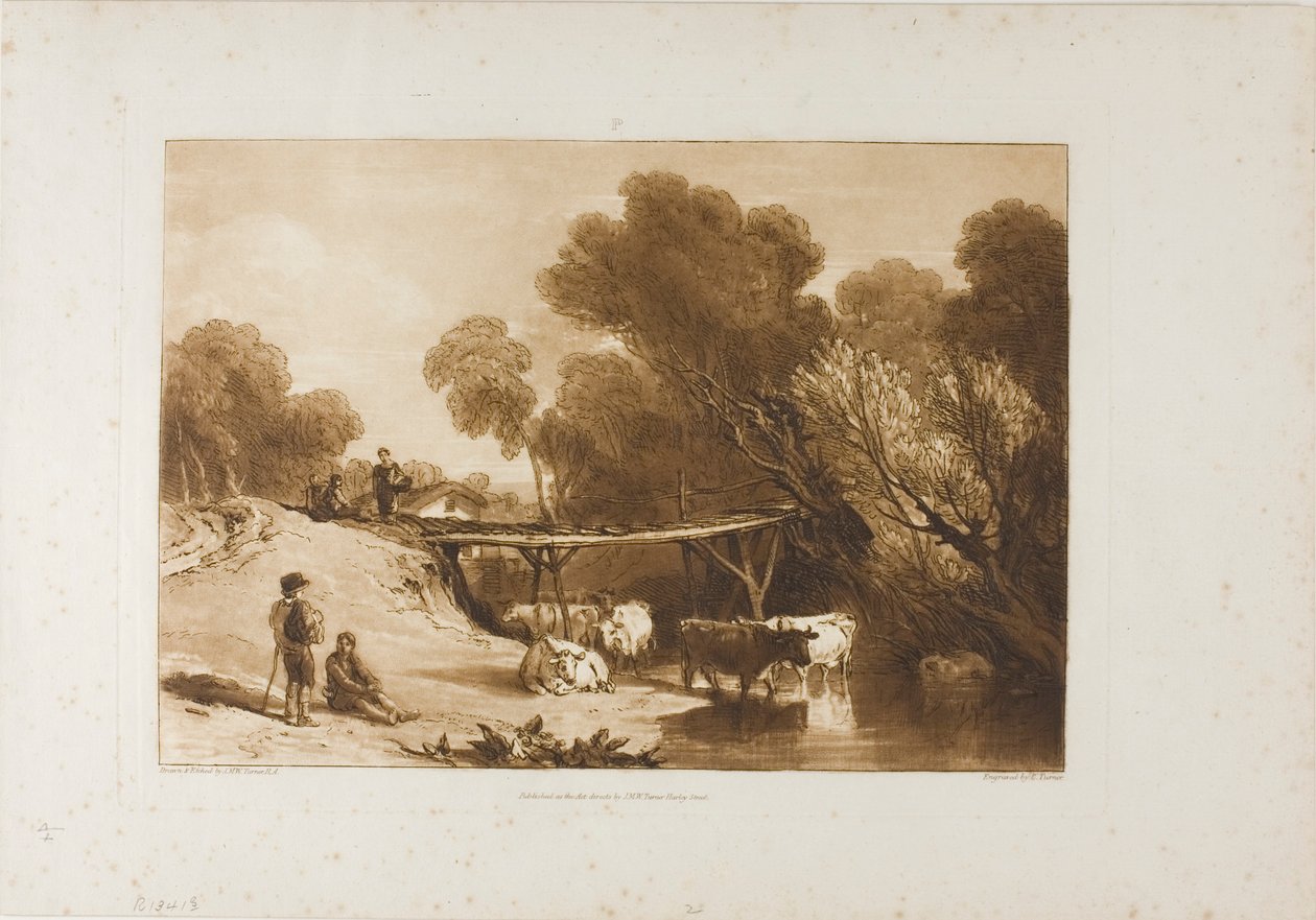 Silta ja lehmät, levy 2 Liber Studiorumilta tekijältä Joseph Mallord William Turner