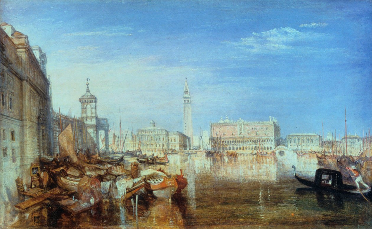 Huokausten silta, Herttuan palatsi ja tullitalo, Venetsia: Canalettin maalaus, 1833 tekijältä Joseph Mallord William Turner