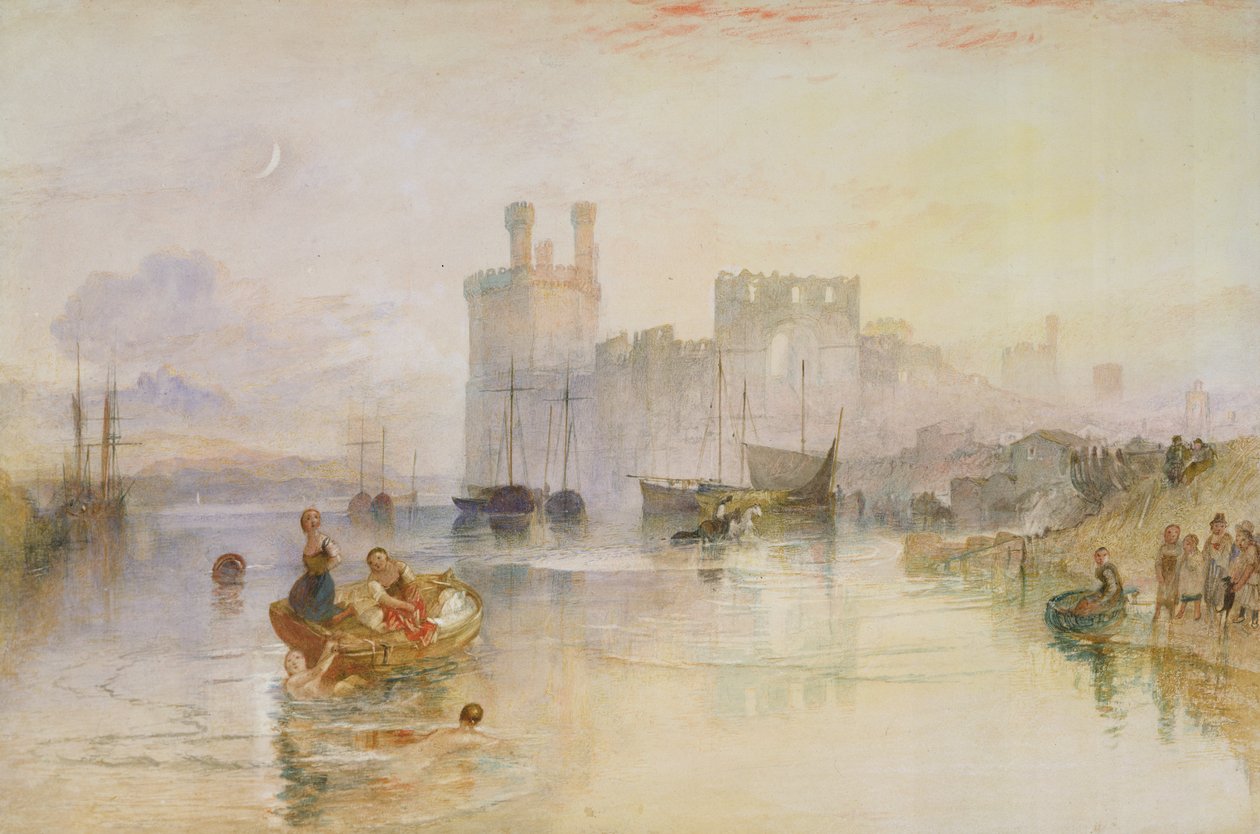 Caernarvonin linna, n. 1833 (akvarelli grafiitin päällä) tekijältä Joseph Mallord William Turner