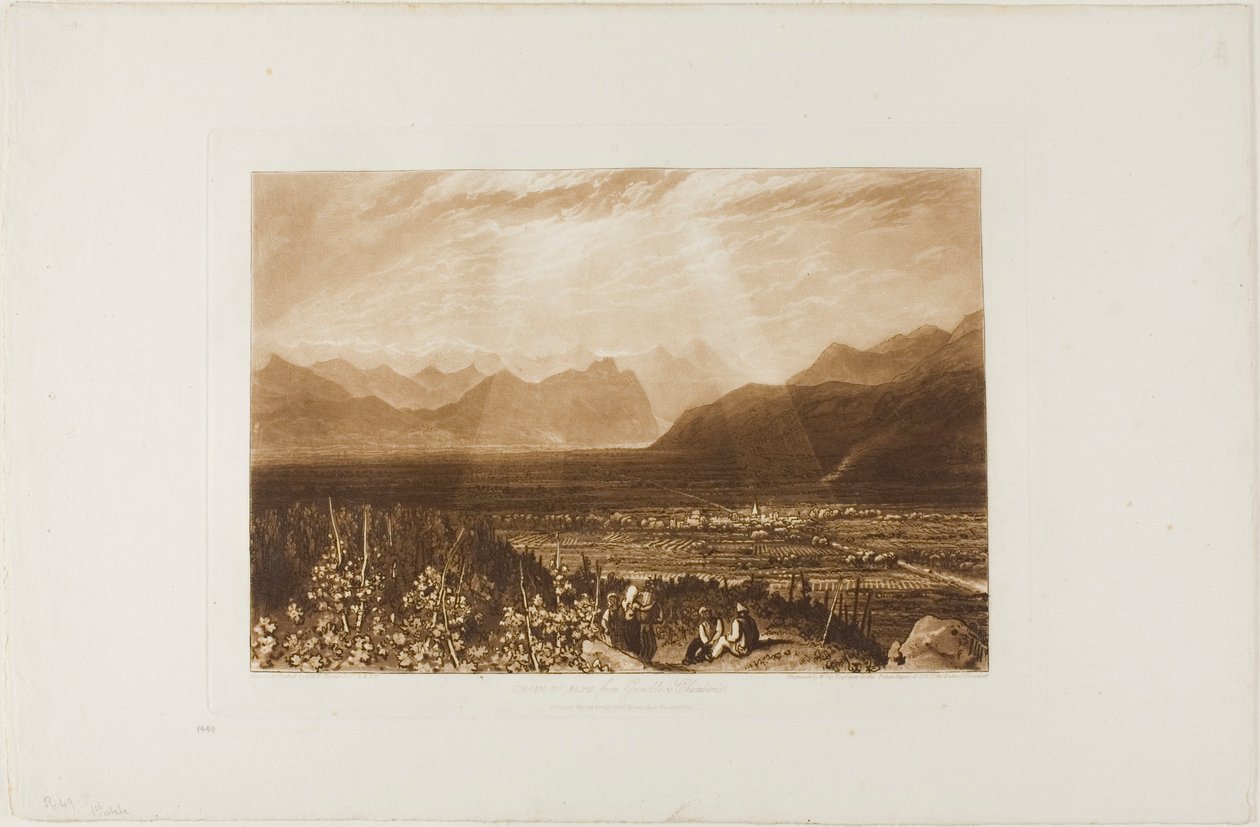 Alppien ketju Grenoblesta Chamberiin, levy 49 Liber Studiorumilta tekijältä Joseph Mallord William Turner