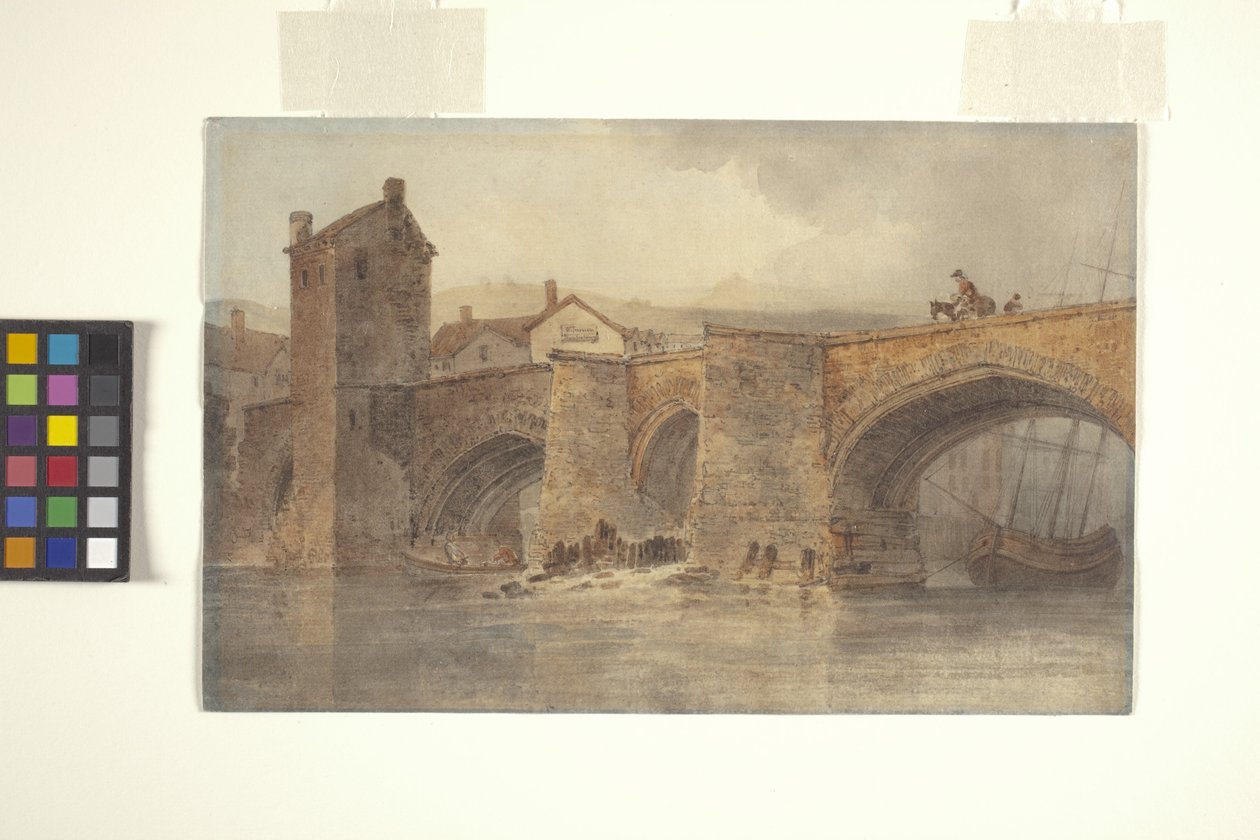 Chester Bridge (akvarelli lyijykynällä luonnonvalkoisella kudottupaperilla) tekijältä Joseph Mallord William Turner