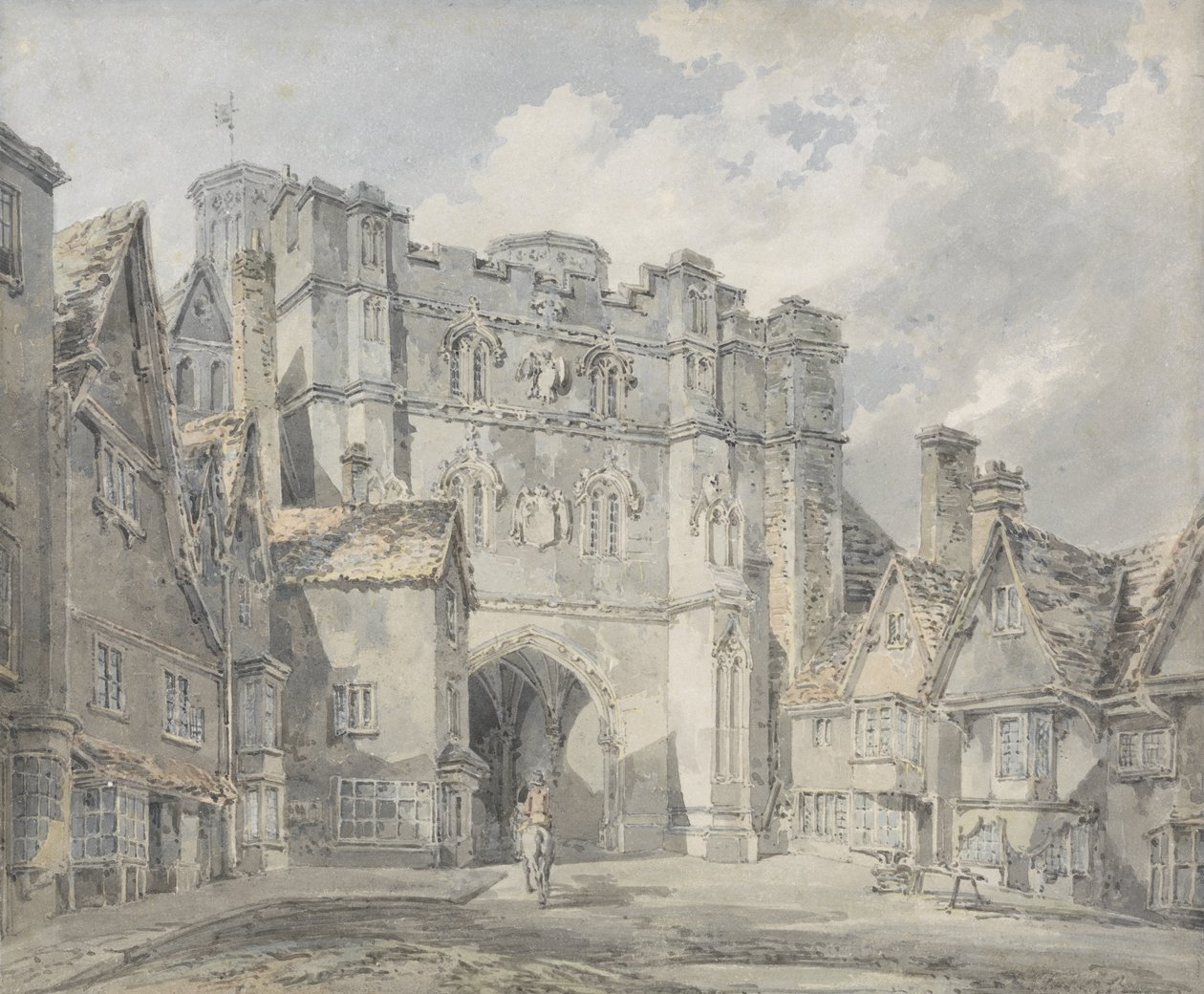 Christ Church Gate, Canterbury, 1793-94 (wc paperilla) tekijältä Joseph Mallord William Turner