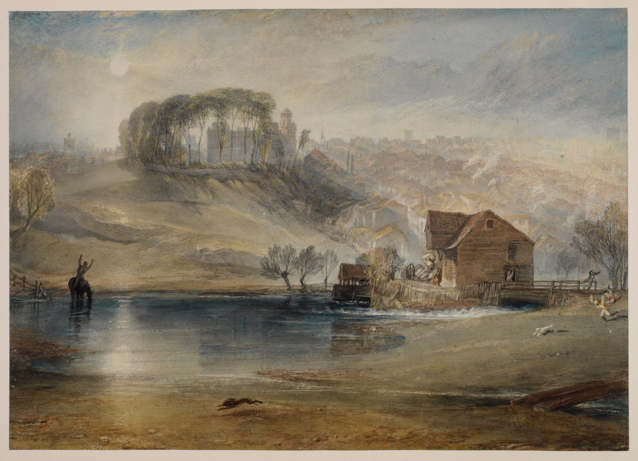 Colchester, Essex, n. 1825–1826 (lyijykynä, akvarelli, vartaloväri ja kudottupaperille raapiminen, nyt japanilaiselle pehmopaperille) tekijältä Joseph Mallord William Turner